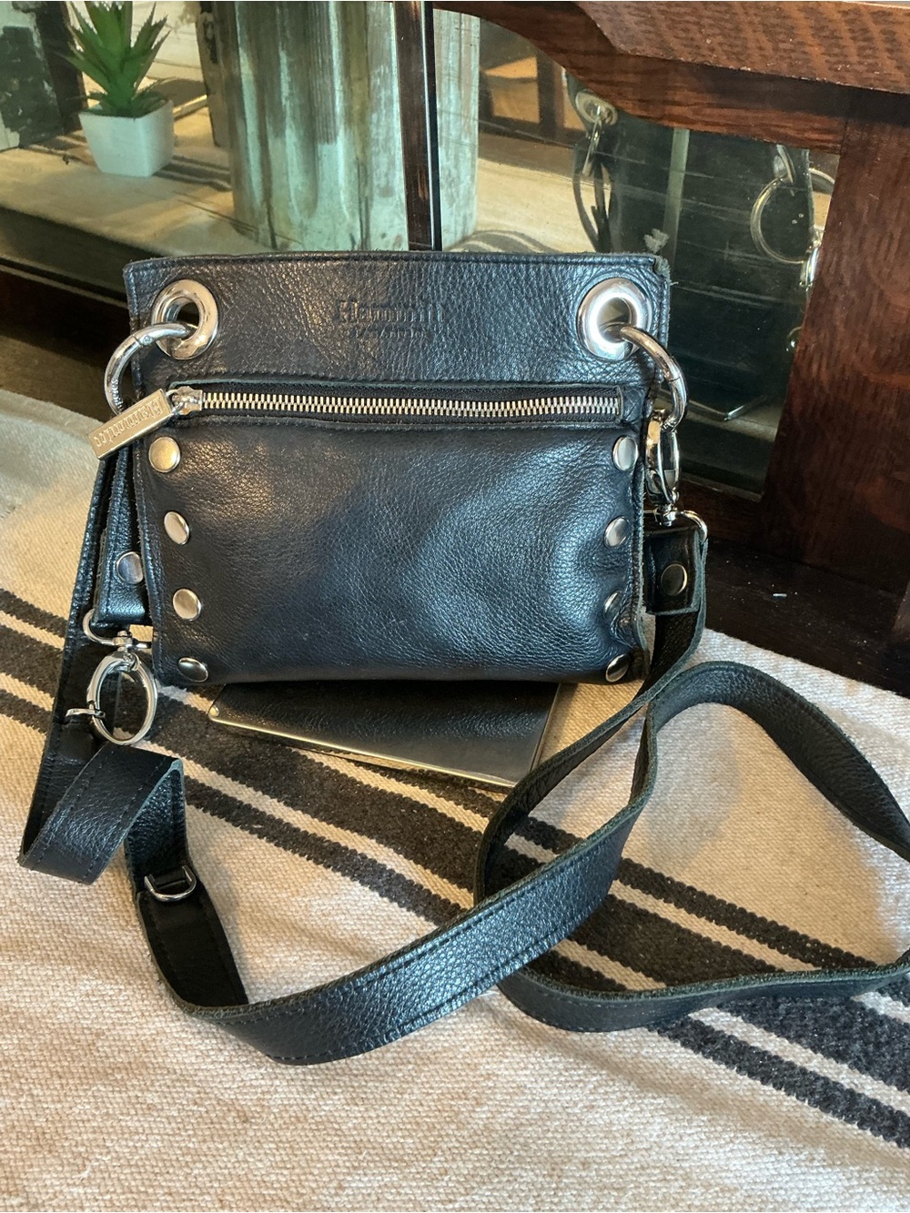 Hammitt Leather Tony Small Crossbody Shoulder Bag Black Silver Retail $325 - Picture 3 of 13